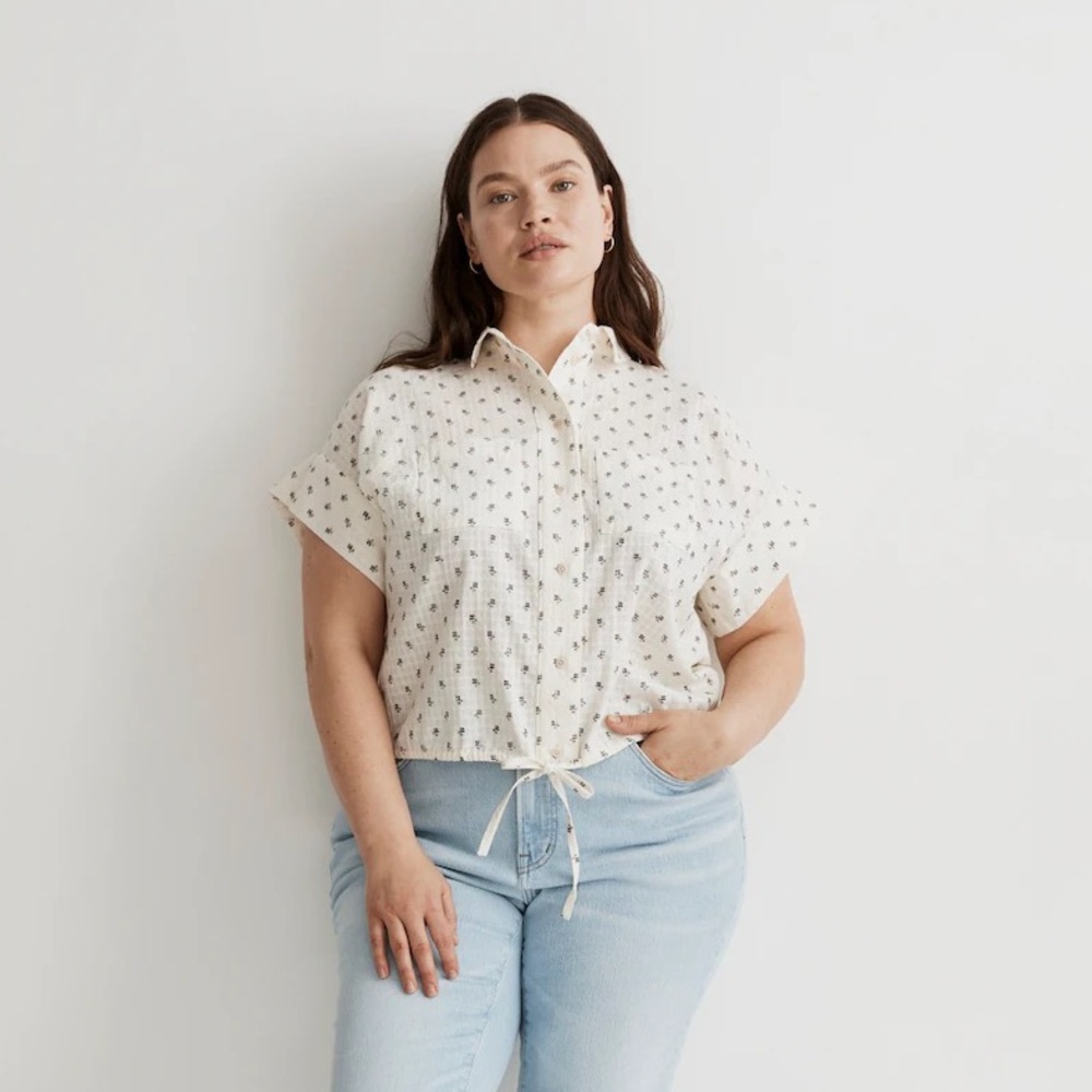 Madewell | Button-Up Drawstring Shirt in Blooming Ikat Size M 100% Cotton